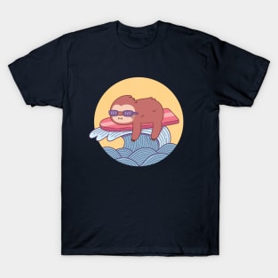 Cute Sloth On Surfboard Riding The Waves T-Shirt